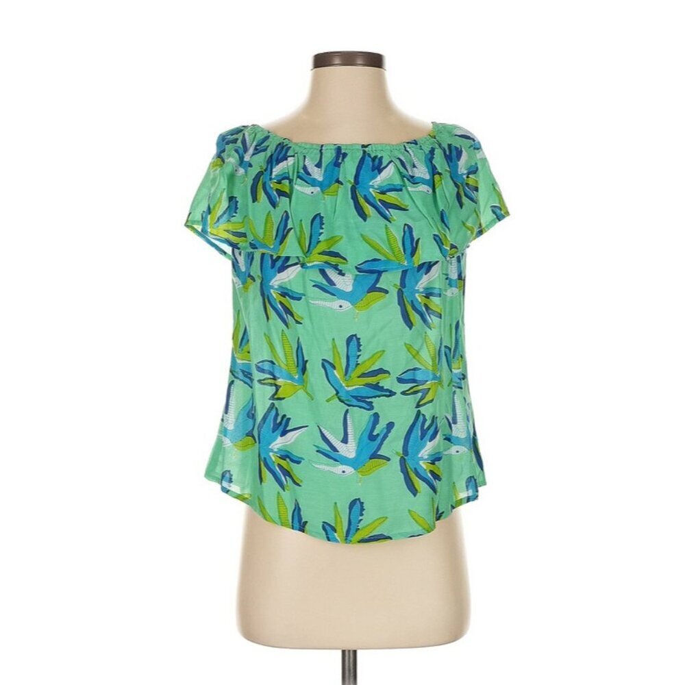 Oliphant Green Blue Tropicana Off Shoulder Ruffled Blouse Top Size XS NWT - Picture 2 of 6